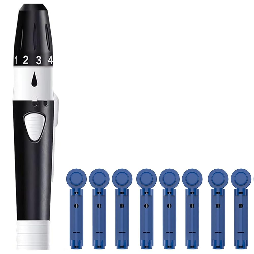 MCP Lancing Device Pen 5 Depth Settings Pain-free & 100 Round Lancets Gamma Sterilized 30G (Compatible for use with all brands of Glucometers)